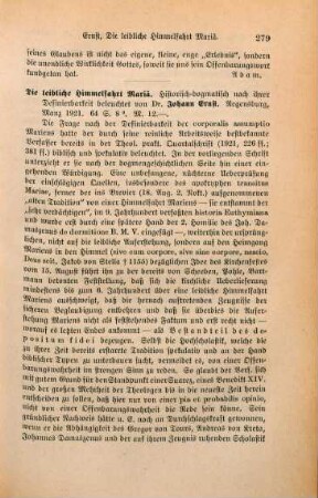 279-280 [Rezension] Ernst, Johann, Die leibliche Himmelfahrt Mariä