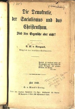 Die Demokratie, der Socialismus und das Christenthum : sind dies Gegensätze oder nicht?