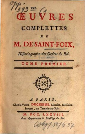 Oeuvres Complettes De M. De Saint-Foix. 1