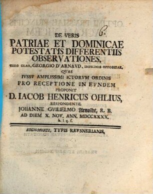 De veris patriae et dominicae potestatis differentiis observationes
