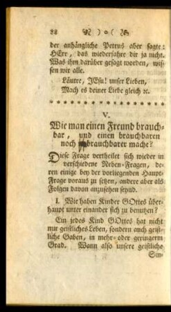 V. Wie man einen Freund brauchbar, und einen brauchbaren noch brauchbarer macht?
