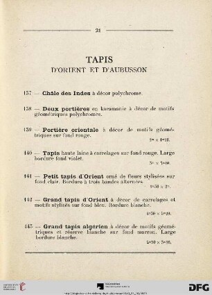 Tapis d'orient et d'aubusson (Nr. 137-155)