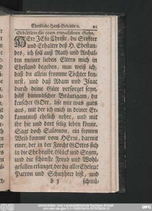 Gebättlein für einen erwachsenen Sohn.