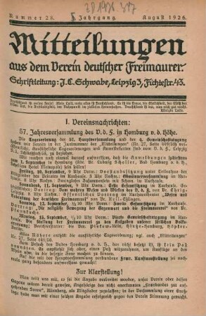 Nummer 28. 4. [i.e. 5.] Jahrgang. August 1926.