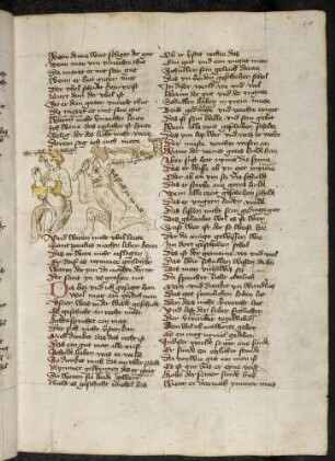 Teufel mit Hammer hinter einem Mann, Abwehr durch Hand Gottes; (Buch 3)