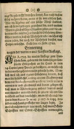 Erinnerung wegen der vierdten und fünfften Auflage.