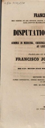 Franciscus Seitz, med. chirurg. et art. obstetr. doctor, ... ad disputationem publicam pro summis in medicina, chirurgia et arte obstetricia honoribus rite ac legitime obtinendis a ... Francisco Josepho Ettinger, Norimbergensi-Bavaro, die XXV. mensis Julii MDCCCLIX. hora IV. postmeridiana habendam ... invitat