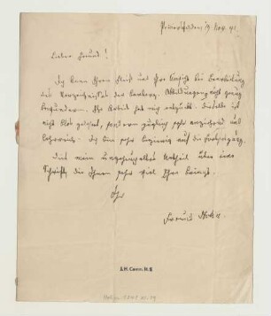 Brief von Karl Friedrich Hohn an Joseph Heller