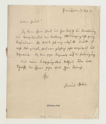 Brief von Karl Friedrich Hohn an Joseph Heller