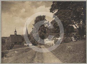Straßenansicht mit Schrotholzkirche Reimswaldau