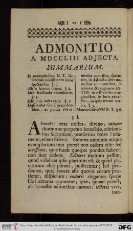 Admonitio a. MDCCLIII adjecta