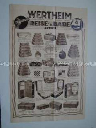 Werbeblatt des Kaufhauses Wertheim für Reiseartikel