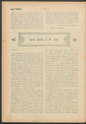 Carta abierta al Dr. Justo