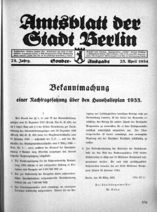 Sonderausgabe, 25. April 1934