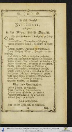 Kaiserl. Königl. Zollämter, und zwar in der Margraffschaft Burgau.