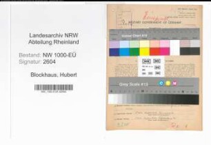 Entnazifizierung Hubert Blockhaus, geb. 03.01.1893 (Strassenmeister)