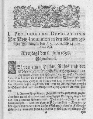 Freytags den 8. Julii 1698. Schmalenbeck.