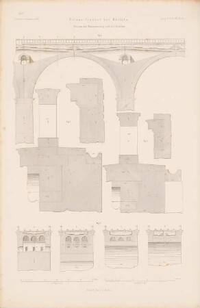 Neiße-Viadukt, Görlitz: Details der Entwässerung und Gesimse (aus: Atlas zur Zeitschrift für Bauwesen, hrsg. v. G. Erbkam, Jg. 5, 1855)