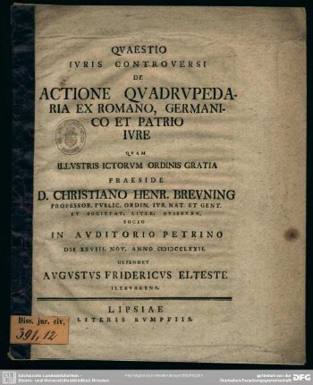 Quaestio Iuris Controversi De Actione Quadrupedaria Ex Romano, Germanico Et Patrio Iure