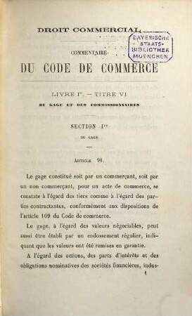 Commentaire du code de commerce : droit commercial, Livre 1, titre 4. Des commissionaires