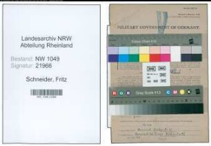 Entnazifizierung Fritz Schneider , geb. 26.12.1886 (Lokfuehrer)