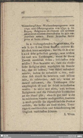 V. Wittenbergisches Weihnachtsprogramm von 1790. und Osterprogramm von 1791. 4. Io Bogen, Religionem christianam esse optimum adversorum solatium demonstratur ex ipsa consolationis natura. Partis secundae sectio prior et sectio ultima