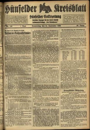Erste Ausgabe vom Donnerstag, den 21. September 1933.