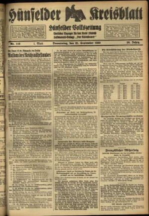Erste Ausgabe vom Donnerstag, den 21. September 1933.