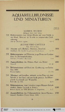 Aquarellbildnisse und Miniaturen (Nr. 230-247)