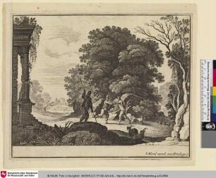 [Landschaft mit tanzenden Hirten neben einer Ruine]