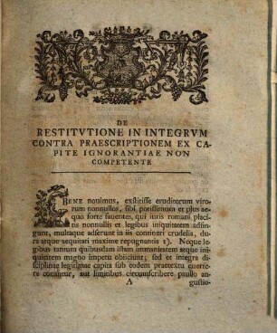 Dissertatio Ivridica De Restitvtione In Integrvm Contra Praescriptionem Ex Capite Ignorantiae Non Competente