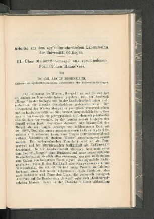 Arbeiten aus dem agrikultur-chemischen Laboratorium der Universität Göttingen.