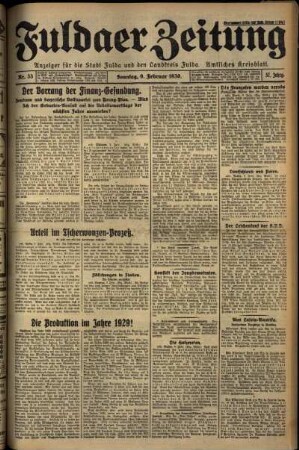 Erste Ausgabe vom Sonntag, den 09. Februar 1930.