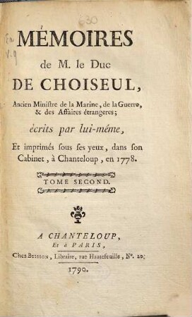 Mémoires de M. le Duc de Choiseul. 2