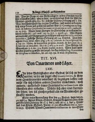 Tit. XVI. Von Quartieren und Läger.