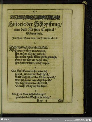 Historia der Schöpffung, aus dem Ersten Capitel, Gesangsweis