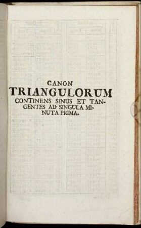 Canon Triangulorum continens sinus et tangentes ad singula minuta prima.
