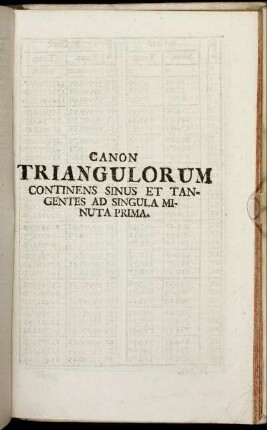 Canon Triangulorum continens sinus et tangentes ad singula minuta prima.
