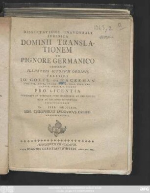 Dissertatione Inavgvrali Ivridica Dominii Translationem In Pignore Germanico Consensv Illvstris Ictorvm Ordinis