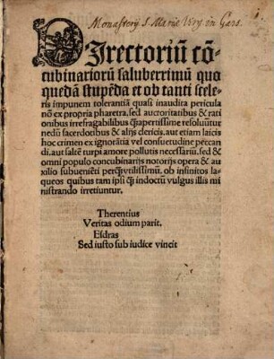 Directorium Concubinariorum saluberrimum quo quedam stupenda et ob tanti sceleris impunem tolerantia ... resoluntur