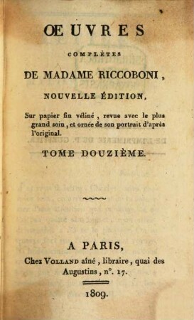 Oeuvres complètes de Madame Riccoboni, 12. Lettres de Mylord Rivers