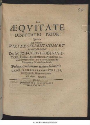 De Aequitate Disputatio Prior