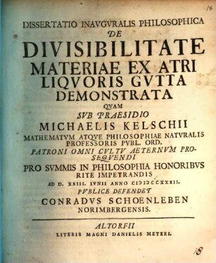 Diss. inaug. ... de divisibilitate materiae, ex atri liquoris gutta demonstrata