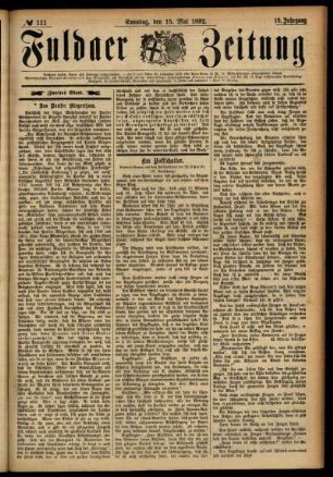 Zweite Ausgabe vom Sonntag, den 15. Mai 1892.