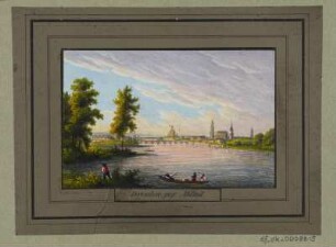 Ansicht von Dresden, kol. Radierung, 1840 : Dresden geg. Abend, [ca. 1840]. - 1 Kunstblatt : kol. Radierung ; 10,3 x 6,7 cm