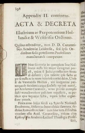 Appendix II. continens. Acta & Decreta [...]