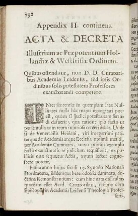 Appendix II. continens. Acta & Decreta [...]