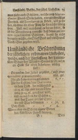 Umständliche Beschreibung der jährlichen ordinairen Unkosten, welche, nach der Verfassung der Lateinischen Schule des Waysen-Hauses zu Glaucha an Halle für einen Scholaren nöthig sind: