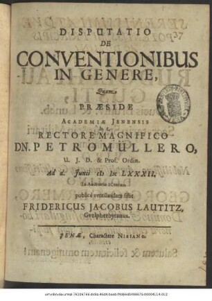 Disputatio De Conventionibus In Genere