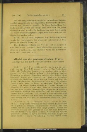 Allerlei aus der photographischen Praxis, Auszüge aus den neuen photographischen Jahrbüchern